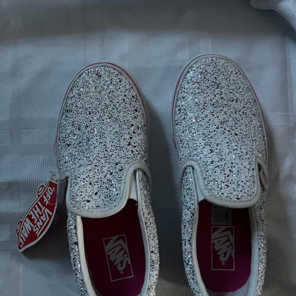 Vans White Slip-On Sneakers NWT sparkles